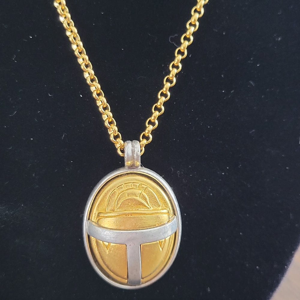 MMA Scarab Egyptian Revival 18" Gold and Silver Tone Pendant Necklace